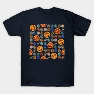 Electric Solar System Space Marbles Grid Pattern T-Shirt